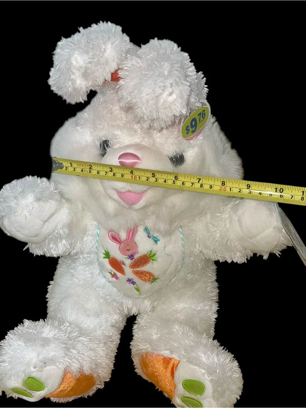 Vintage Hoppy Hopster White Easter Bunny Plush with Carrot Bib 24”